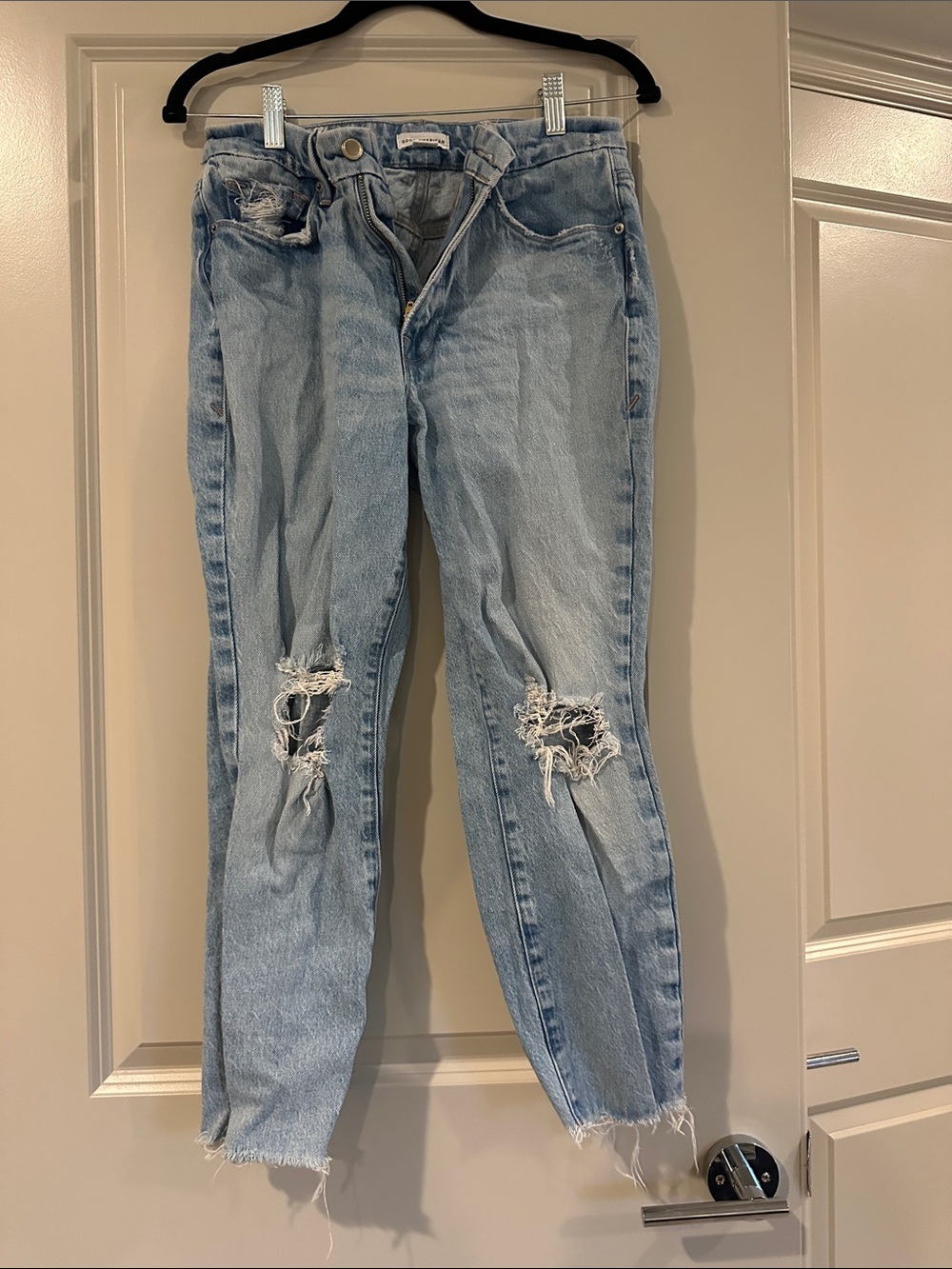 Good American Light Blue Straight Leg Distressed Jeans